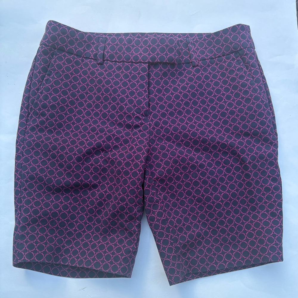 Willi Smith Bermuda Shorts Womens Sz 4 Navy Blue Magenta Geometric Trouser Look